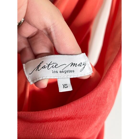 Katie May Desiree Asymmetric One-Shoulder Thigh Slit Maxi Dress Coral Women's XS - Picture 7 of 13